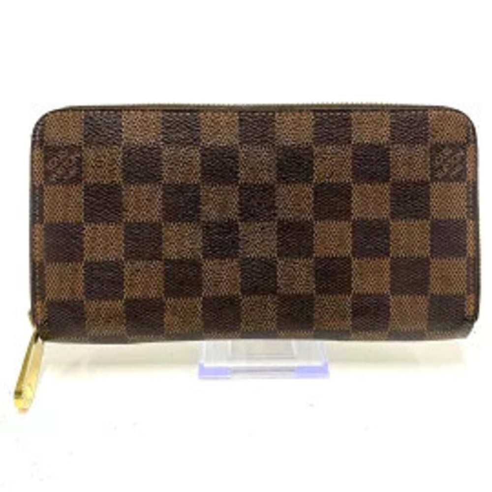 LOUIS VUITTON Porte Monnaie Zip Long Wallet Ebene Brown Damier Canvas